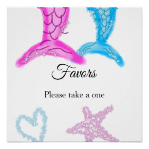 blue pink mermaid watercolor add name birthday poster