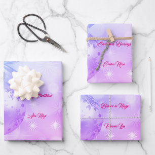 Blue Pink Merry Christmas Holiday Blessings Wrapping Paper Sheet