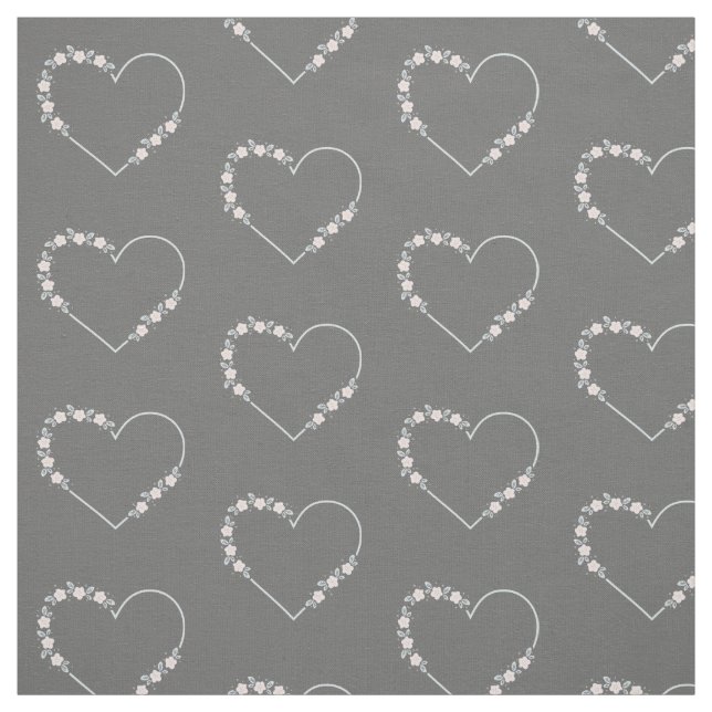 Blue & Pink Minimalist Floral Heart on Grey Fabric (Swatch)