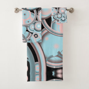 Blue Pink Mocha and Black Gradient Color Fill  Bath Towel Set