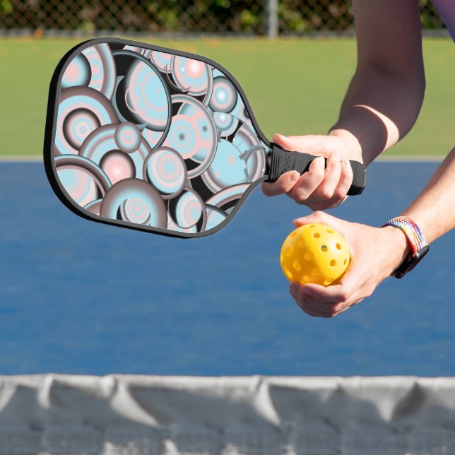Blue Pink Mocha and Black Gradient Colour Fill Pickleball Paddle (Insitu)