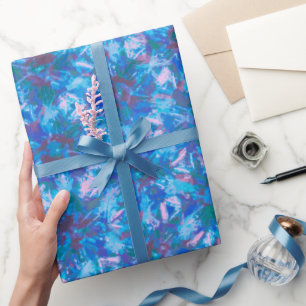 Blue Pink Modern Floral Abstract Watercolor Trendy Wrapping Paper