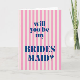 Blue + Pink Modern Stripe Bridesmaid Proposal Card