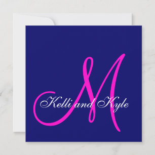 Blue Pink Monogram Wedding Invitations