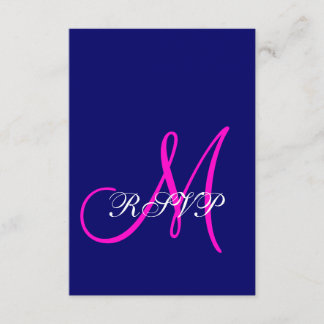 Blue Pink Monogram Wedding RSVP Cards
