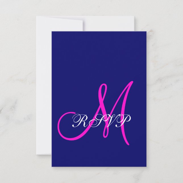 Blue Pink Monogram Wedding RSVP Cards (Front)