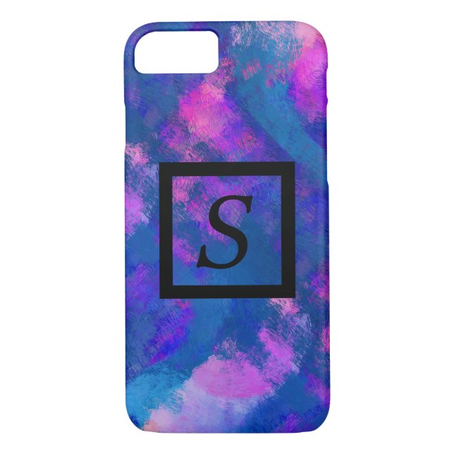 Blue pink motif with black monogram Case-Mate iPhone case (Back)