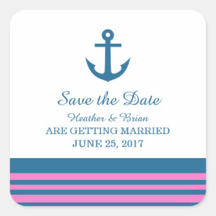Blue Pink Nautical Anchor Save the Date Stickers