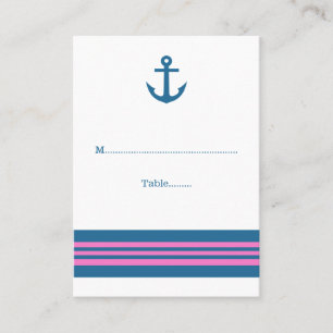 Blue Pink Nautical Anchor Wedding Place Cards