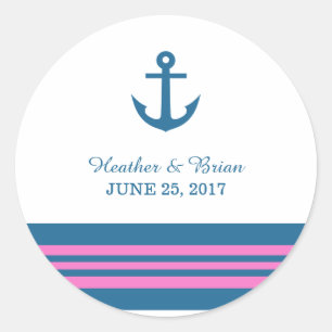 Blue Pink Nautical Anchor Wedding Stickers