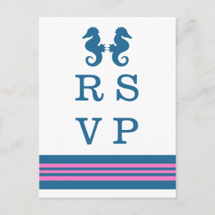 Blue Pink Nautical Seahorse RSVP Postcard