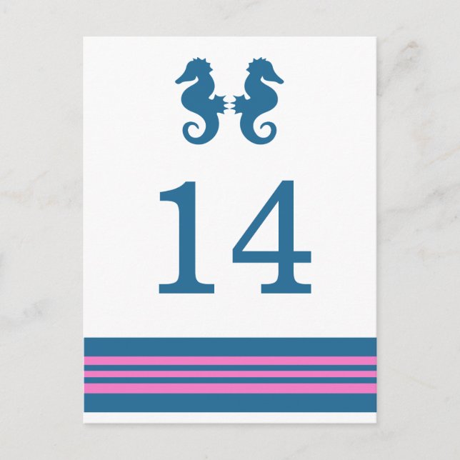 Blue Pink Nautical Seahorse Table Postcard (Front)