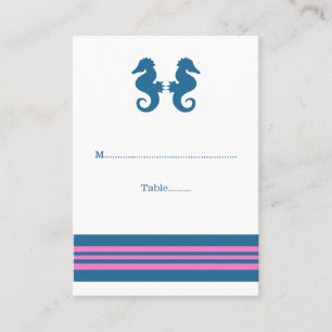 Blue Pink Nautical Seahorse Wedding Place Cards
