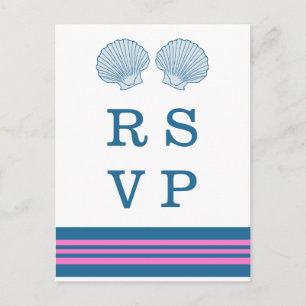 Blue Pink Nautical Seashells RSVP Postcard