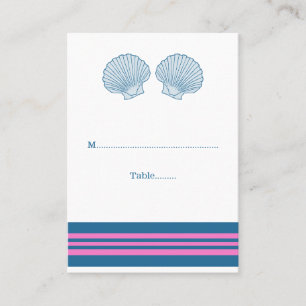 Blue Pink Nautical Seashells Wedding Place Cards