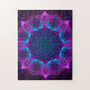 Blue & Pink Neon Dark Kaleidoscope Gradient Jigsaw Puzzle