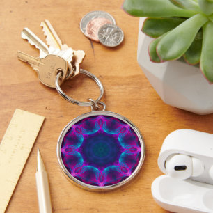 Blue & Pink Neon Dark Kaleidoscope Gradient Key Ring