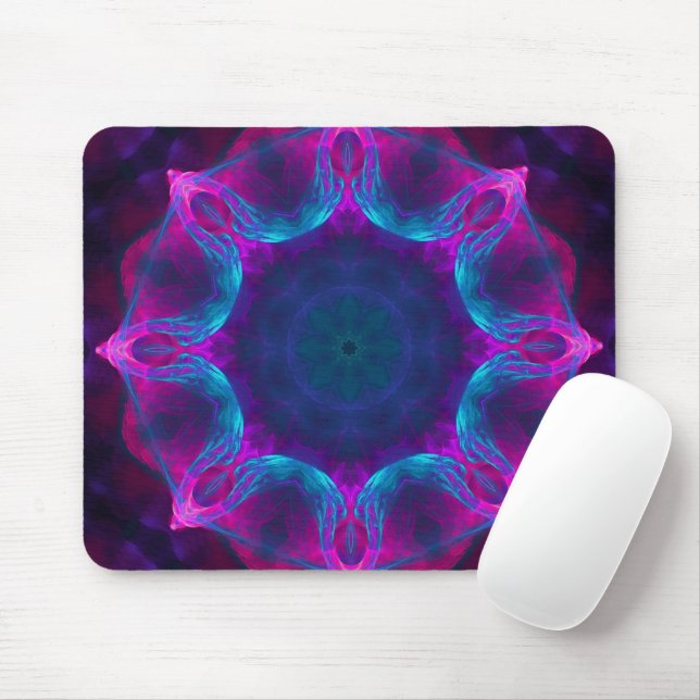 Blue & Pink Neon Dark Kaleidoscope Gradient Mouse Mat (With Mouse)