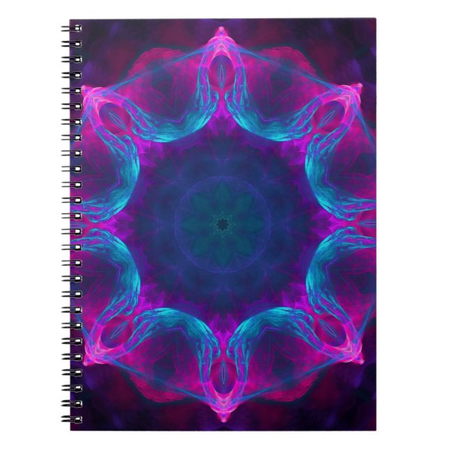 Blue & Pink Neon Dark Kaleidoscope Gradient Notebook (Front)