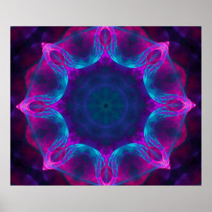 Blue & Pink Neon Dark Kaleidoscope Gradient Poster