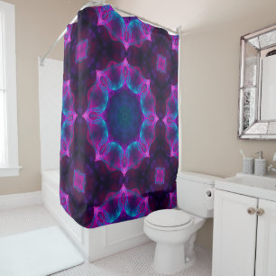 Blue & Pink Neon Dark Kaleidoscope Gradient Shower Curtain