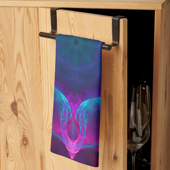 Blue & Pink Neon Dark Kaleidoscope Gradient Tea Towel (Thirds Fold)