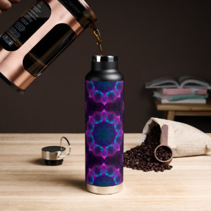 Blue & Pink Neon Dark Kaleidoscope Gradient Water Bottle