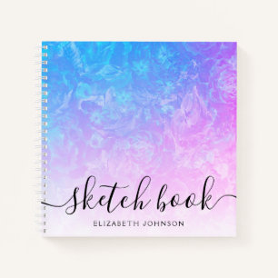 Blue Pink Ombre Floral Girly Name Sketchbook Notebook