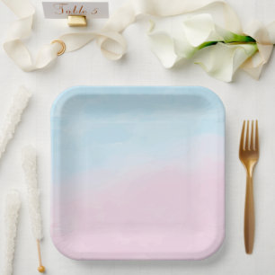 Blue Pink Ombre Gender Neutral Baby Shower Paper Plate