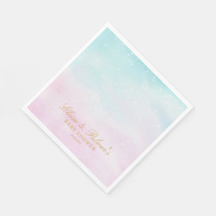 Blue Pink Ombre Gender Reveal Baby Shower Welcome Napkin