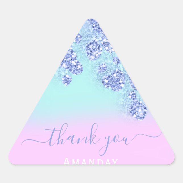Blue Pink Ombré Triangle Glitter Bridal BIRTHDAY Triangle Sticker (Front)