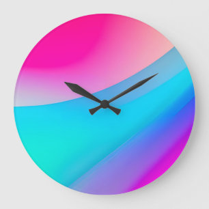 Blue pink ombre watercolor abstract pastel large clock