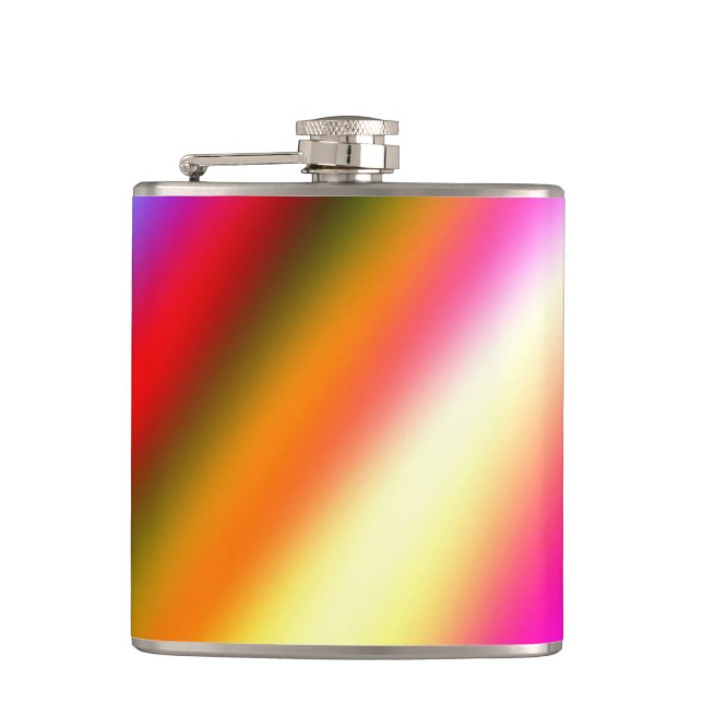 Blue pink ombre watercolor abstract pastel rainbow hip flask (Front)