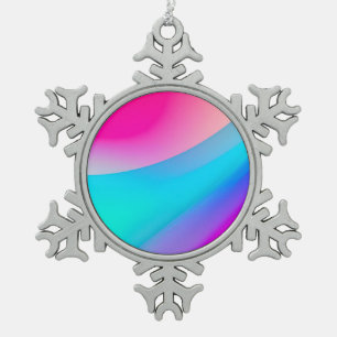 Blue pink ombre watercolor abstract pastel snowflake pewter christmas ornament