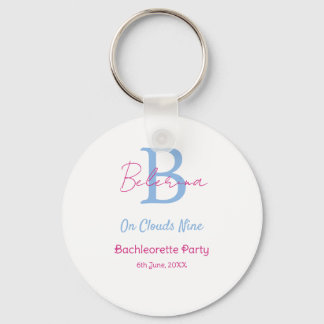 blue pink on clouds nine monogram bachelorette par key ring