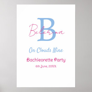 blue pink on clouds nine monogram bachelorette par poster
