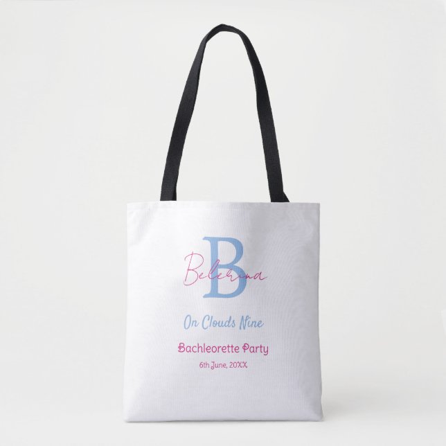 blue pink on clouds nine monogram bachelorette par tote bag (Front)