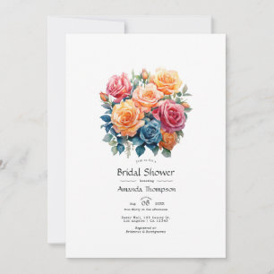 Blue, Pink, Orange, and Green Floral Bridal Shower Invitation
