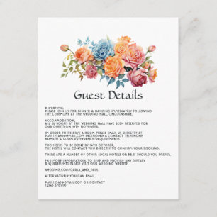 Blue, Pink, Orange, and Green Floral Guest Details Enclosure Card