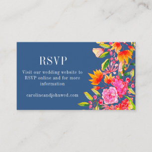 Blue Pink Orange Floral Wedding RSVP Online Enclosure Card