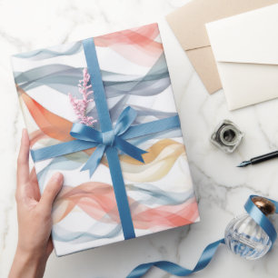 Blue, Pink & Orange Ribbons on White Wrapping Paper