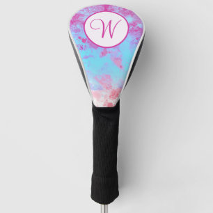 Blue Pink Paint Splash Monogram Golf Head Cover
