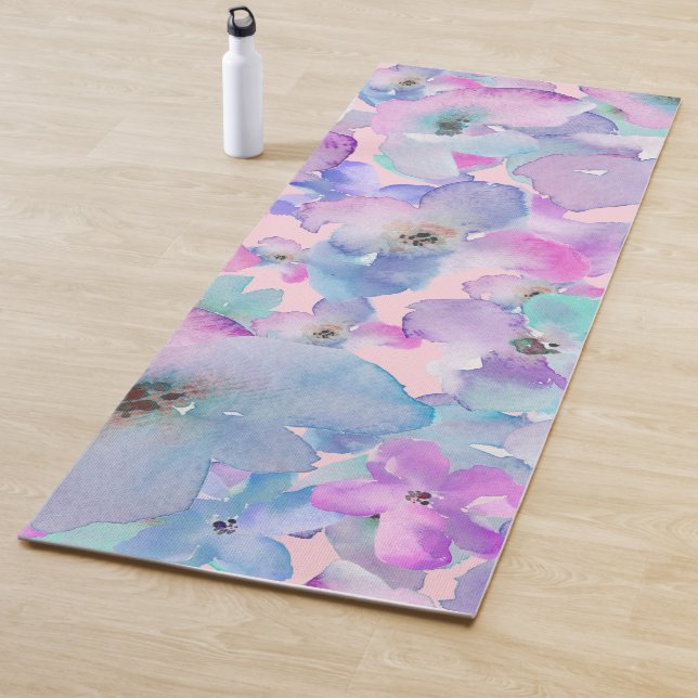 *~* Blue Pink Pastel Floral Pattern Flowers Yoga Mat (In Situ)