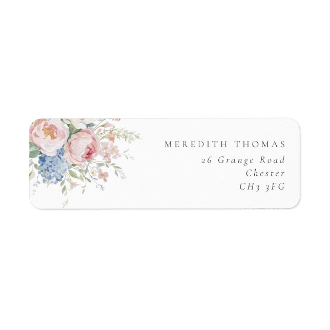 Blue & Pink Pastel Floral Wedding Return Address (Front)