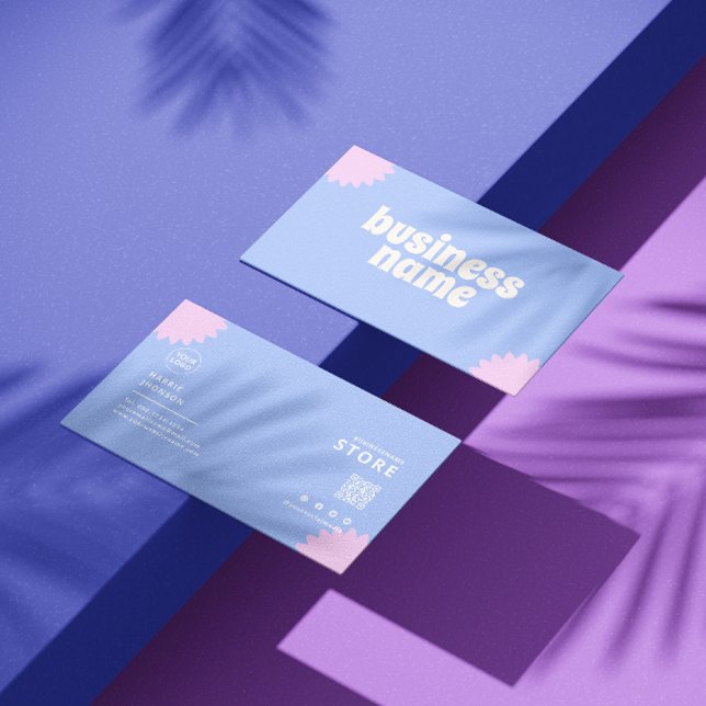 Blue Pink Pastel Florist Scannable Qrcode Business Card (Creator Uploaded)