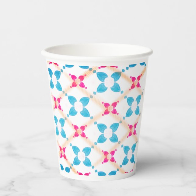 Blue & Pink Pattern Paper Cup  (Front)