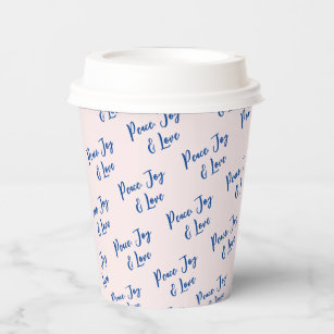 Blue & Pink Peace, Joy & Love Custom Text Pattern Paper Cups