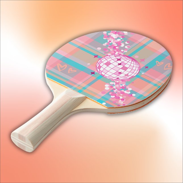 Blue, Pink & Peach Pattern with Glitter & Hearts | Ping Pong Paddle (Creator Uploaded)