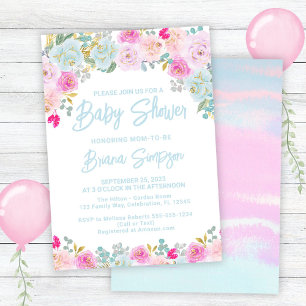Blue Pink Peach Purple Baby Shower Invitation