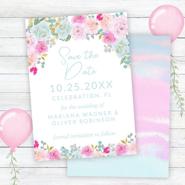 Blue Pink Peach Purple Save the Date Invitation (Creator Uploaded)